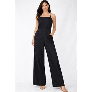 Abercrombie+Fitch Women Black Sleeveless Lace‎ Up Back Wide Leg Jumpsuit Sz 00